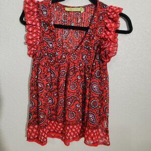Rapsodia Top Red Paisley Sleeveless Ruffle Small Whimsey Cottagecore Pesant